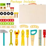 Tool Kit for Kids, Wooden Tool Box with 33pcs Wooden Tools, Building Toy Set