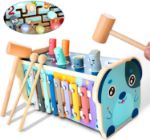 KIDWILL Wooden Hammering Pounding Toy, Pounding Bench, Number Sorting Maze, Xylophone Musical Toy