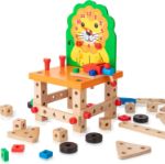  KIDWILL Wooden Building Set, Cute Lion Wooden Chair Models Construction Play Set with Nuts Bolts and Tools, Educational Building Toy