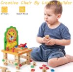  KIDWILL Wooden Building Set, Cute Lion Wooden Chair Models Construction Play Set with Nuts Bolts and Tools, Educational Building Toy