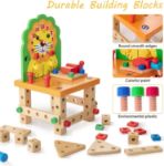  KIDWILL Wooden Building Set, Cute Lion Wooden Chair Models Construction Play Set with Nuts Bolts and Tools, Educational Building Toy