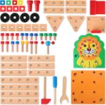  KIDWILL Wooden Building Set, Cute Lion Wooden Chair Models Construction Play Set with Nuts Bolts and Tools, Educational Building Toy