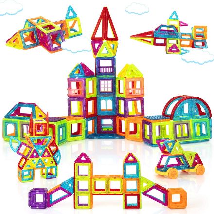Magnetic Building Blocks for Kids, 184PCS Colorful Magnet Tiles with Multiple Shapes, Strong Magnets, 3D STEM Educational Toy