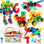 STEM Toy Building Kit, 152 PCS Building Blocks Educational Construction Set with Screwdriver, Storage Box, Creative Learning Toys